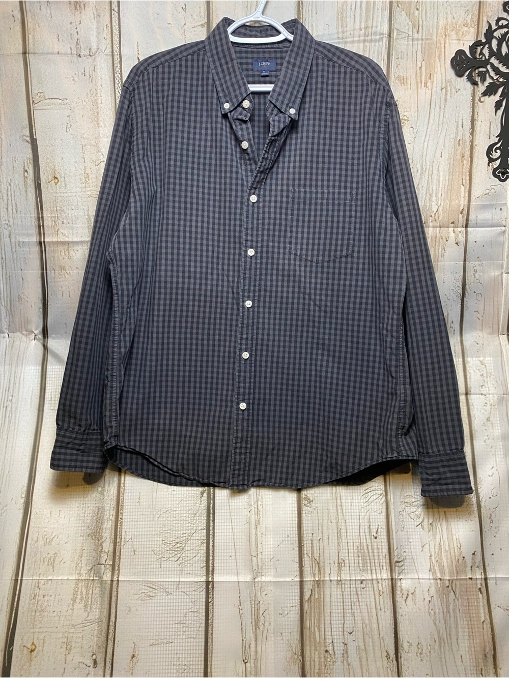 J. Crew Men's Charcoal Navy Check Button-Down Shirt Sz-XL